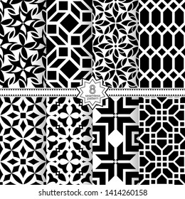 Set of vector seamless models. Infinitely repeating geometrical elements. Monochrome, simple. Wall-paper for the press. Vektor.