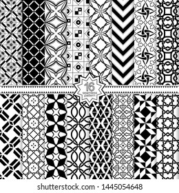Set of vector seamless models. Infinitely repeating geometrical elements. Monochrome, simple. Wall-paper for the press
