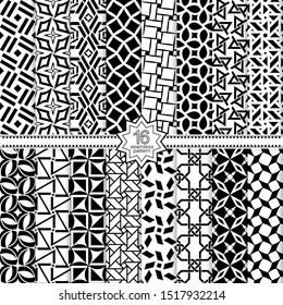 Set of vector seamless models. Infinitely repeating geometrical elements. Monochrome, simple. Wall-paper for the press. Vektor.