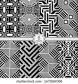 Set of vector seamless models. Infinitely repeating geometrical elements. Monochrome, simple. Wall-paper for the press. Vektor.