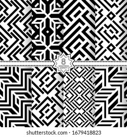 Set of vector seamless models. Infinitely repeating geometrical elements. Monochrome, simple. Wall-paper for the press. Vektor.