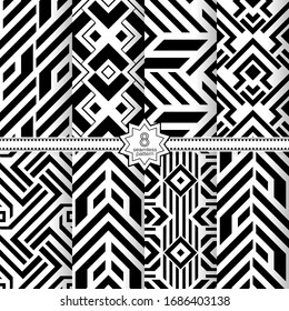 Set of vector seamless models. Infinitely repeating geometrical elements. Monochrome, simple. Wall-paper for the press. Vektor.