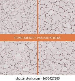 set of vector seamless monochrome stone mosaic surface textures