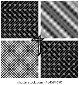 Set of vector seamless pattern. Abstract monochrome backgrounds. Modern stylish textures. Regularly repeating geometrical shapes, zigzag, line, grid, diamond. Vector element of graphical design