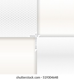 Set of vector seamless pattern. Abstract halftone backgrounds. Modern stylish textures. Repeating grids with geometric shapes of the different size. Gradation from bigger to smaller