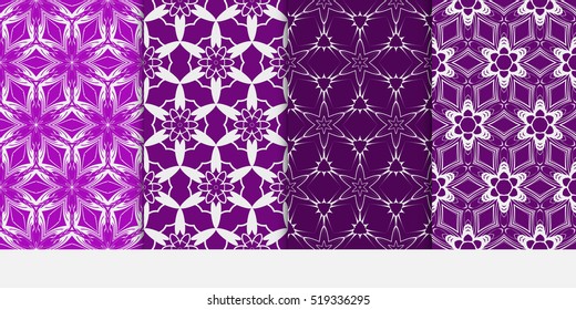 set of Vector seamless pattern with abstract floral and leave style. Repeating sample figure and line. purple color. For modern interiors design, wallpaper, textile industry