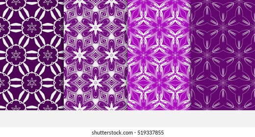 set of Vector seamless pattern with abstract floral and leave style. Repeating sample figure and line. purple color. For modern interiors design, wallpaper, textile industry