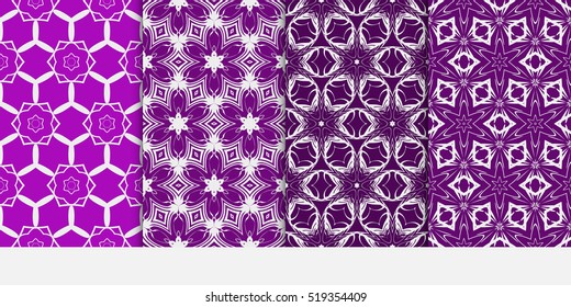 set of Vector seamless pattern with abstract floral and leave style. Repeating sample figure and line. purple color. For modern interiors design, wallpaper, textile industry
