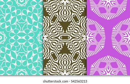 set of Vector seamless pattern with abstract floral and leave style. Repeating sample figure and line. For modern interiors design, wallpaper, textile industry