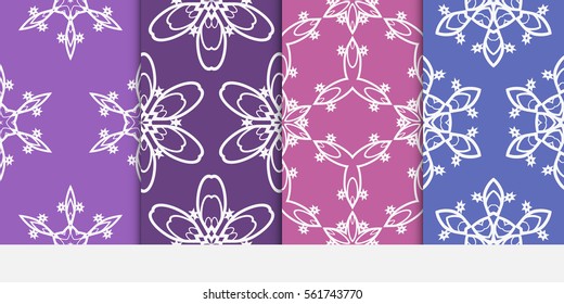 set of vector seamless pattern with abstract floral style. purple color. For modern interiors design, wallpaper, textile industry