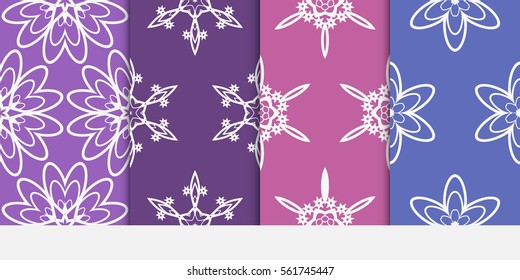 set of vector seamless pattern with abstract floral style. purple color. For modern interiors design, wallpaper, textile industry