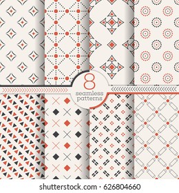 Set of vector seamless pattern. Abstract small textured backgrounds. Classical simple repeating geometrical textures. Surface for wrapping paper, shirts, cloths. Digital paper.