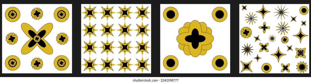Set vector seamless pattern, c. Template. Use for case or sticker,  print on box, device, banner, textil, wallpaper.Yellow and black floral background.