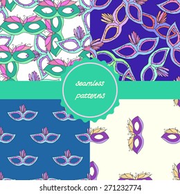 set of vector seamless pattern, carnival mask