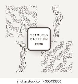 Set of vector seamless pattern of curved lines strung with beads