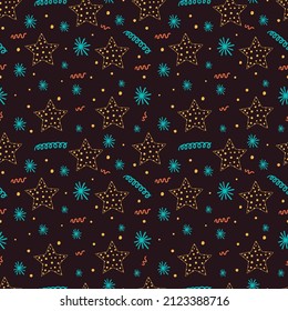 A set of vector seamless pattern with doodle stars. Hand drawn vector doodles.
