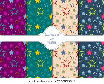 A set of vector seamless pattern with doodle stars. Hand drawn vector doodles.