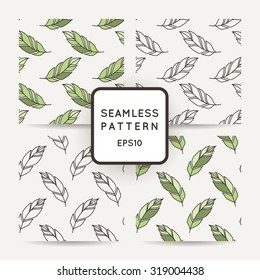 Set of vector seamless pattern of feathers. Doodle. Zentangle