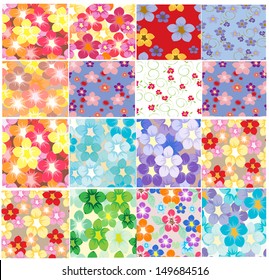 Set Vector seamless pattern floral flowers retro