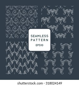 Set of vector seamless pattern with floral motifs, twisted vines. Vintage. Baroque, Rococo.