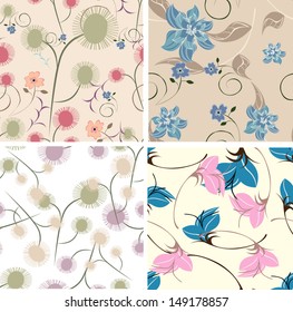 Set vector seamless pattern flowers floral retro 