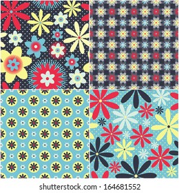 set of vector seamless pattern with flowers