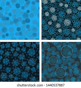 Set of vector seamless pattern with fruit slices. Citruses in blue colors