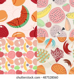 Set of vector seamless pattern with fruits and berries. Design element for websites, wallpaper, 
paper. Vegetarianism. Stock vector illustration