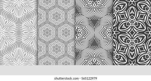 set of Vector seamless pattern. Geometric ornament with abstract flower. for design, wallpaper, invitation, decor, fabric