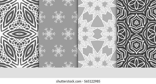 set of Vector seamless pattern. Geometric ornament with abstract flower. for design, wallpaper, invitation, decor, fabric