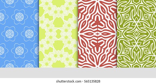 set of Vector seamless pattern. Geometric ornament with abstract flower. for design, wallpaper, invitation, decor, fabric