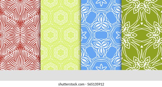 set of Vector seamless pattern. Geometric ornament with abstract flower. for design, wallpaper, invitation, decor, fabric
