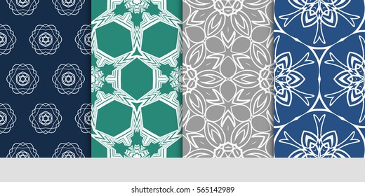 set of Vector seamless pattern. Geometric ornament with abstract flower. for design, wallpaper, invitation, decor, fabric