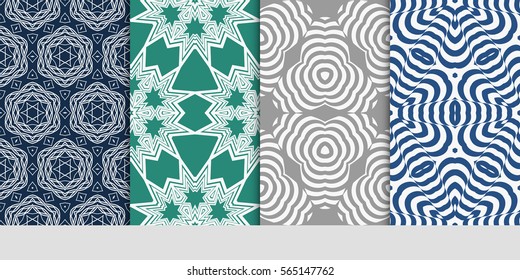 set of Vector seamless pattern. Geometric ornament with abstract flower. for design, wallpaper, invitation, decor, fabric
