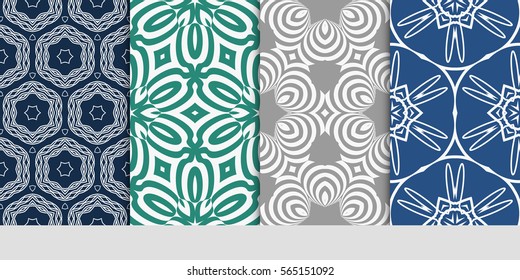 set of Vector seamless pattern. Geometric ornament with abstract flower. for design, wallpaper, invitation, decor, fabric