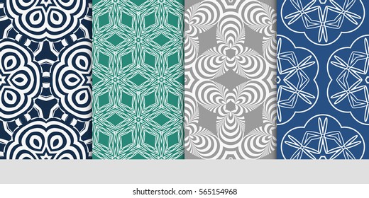 set of Vector seamless pattern. Geometric ornament with abstract flower. for design, wallpaper, invitation, decor, fabric