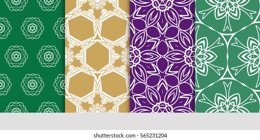 set of Vector seamless pattern. Geometric ornament with abstract flower. for design, wallpaper, invitation, decor, fabric