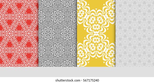 set of Vector seamless pattern. Geometric ornament with abstract flower. for design, wallpaper, invitation.