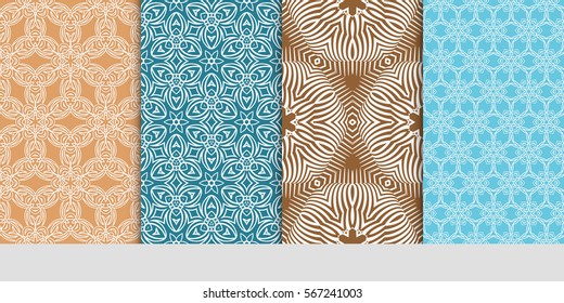 set of Vector seamless pattern. Geometric ornament with abstract flower. for design, wallpaper, invitation.