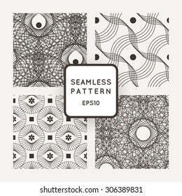 Set vector seamless pattern of interlocking lines and points