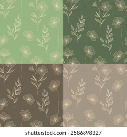 Set of vector seamless pattern of leaves and herbs. Floral pattern collections. For wallpaper, botany pattern, packaging design, cards. 