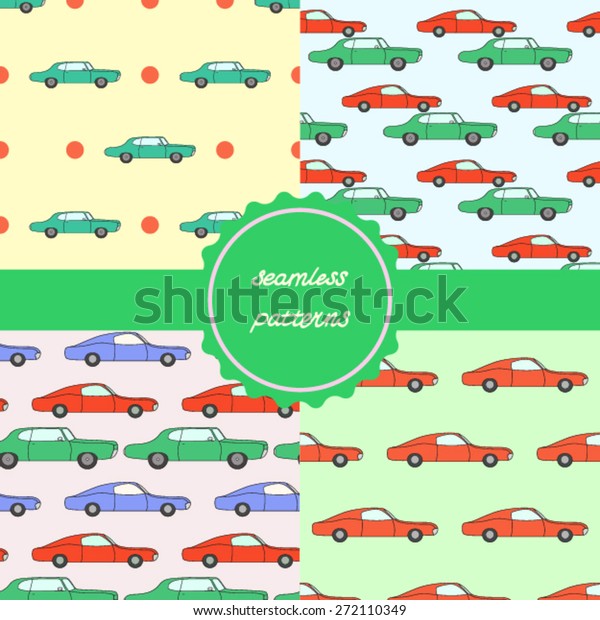 set of vector\
seamless pattern with muscle\
car