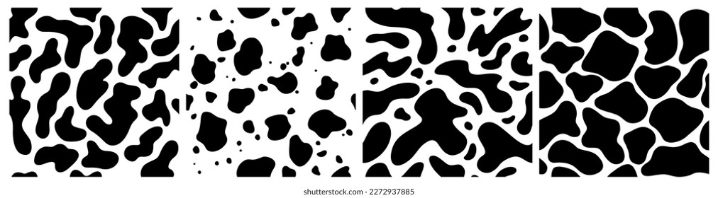 Set of Vector Seamless Pattern with Organic Shapes. Irregular Monochrome Graphic Forms. Contemporary Scandinavian Backgrounds with Black Blots