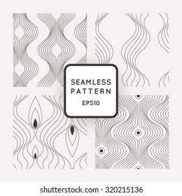 Set of vector seamless pattern of wavy lines, similar elements or tulip glasses and flashlights.