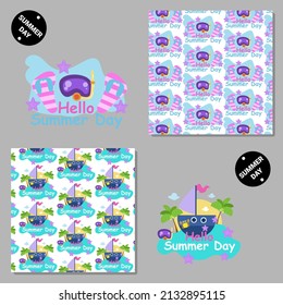 Set of vector seamless patterns with animals. Hand drawn illustration of and. Print on T-shirts, bags and and other fashion products. Design children's clothing and accessories