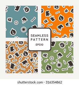 Set of vector seamless patterns with bones, skulls and stars. Emo-style.