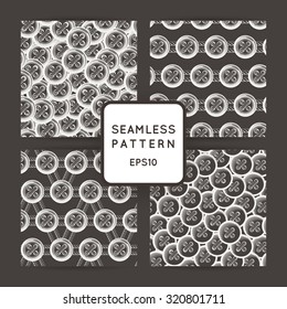 Set of vector seamless patterns with buttons.