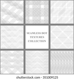 Set of vector seamless patterns with checkered dot texture. Stylish monochrome modern design.