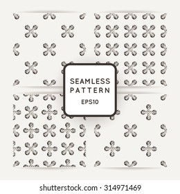 Set of vector seamless patterns with crossed and braided cords. Tying. Macrame.