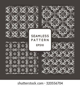 Set of vector seamless patterns with crossed and braided cords. Tying. Macrame.